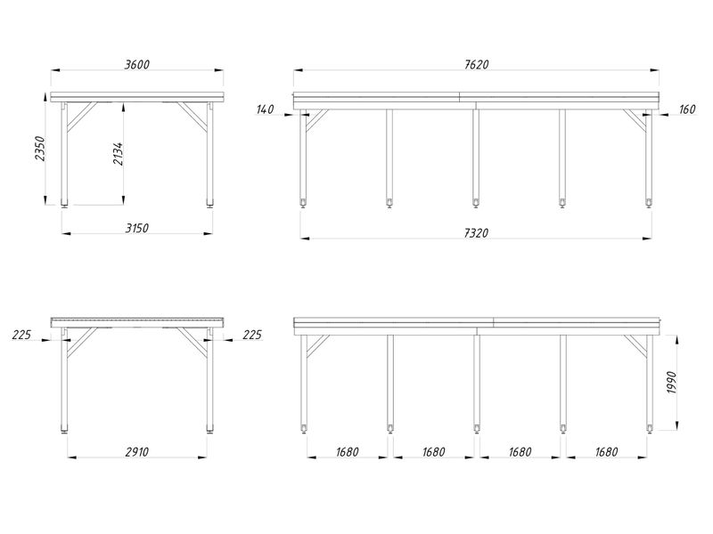 Carport toit plat KARL 23,1 m2 en bois traité au choix