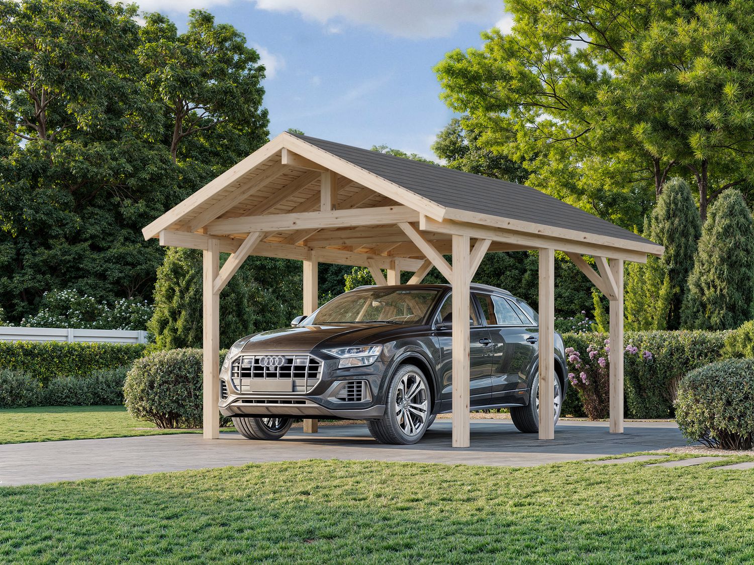 Carport deux pentes  Robert 11,7 m2 en bois traité au choix