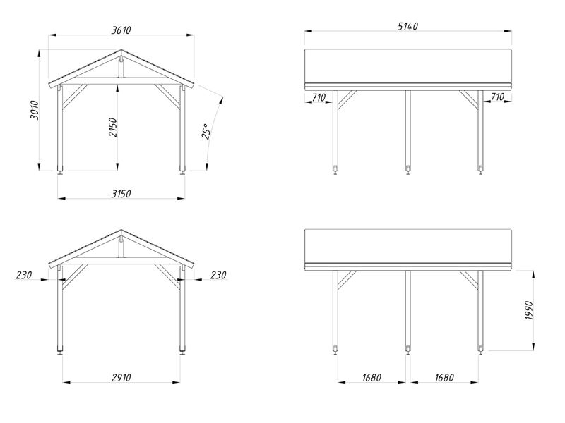 Carport deux pentes  ROBERT 11,7 m2 en bois traité au choix
