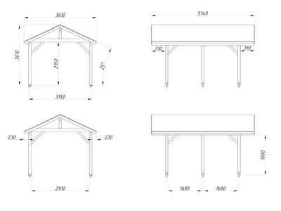 Carport deux pentes  ROBERT 11,7 m2 en bois traité au choix