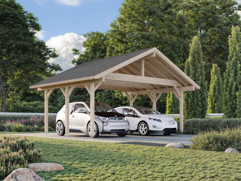 Carport deux pentes Robert 20,6 m2 en bois traité au choix