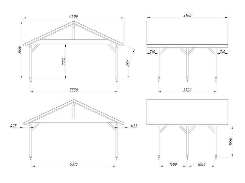 Carport deux pentes ROBERT 20,6 m2 en bois traité au choix