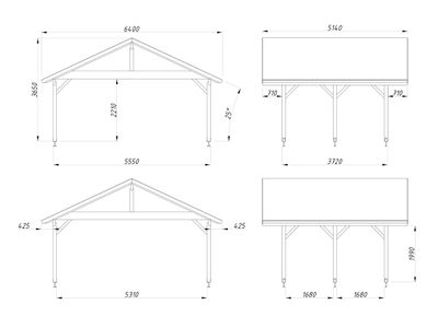 Carport deux pentes ROBERT 20,6 m2 en bois traité au choix