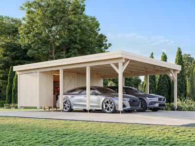 Carport toit plat Karl 40,6 m2 avec abri de rangement en bois traité au choix