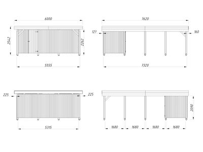 Carport toit plat Karl 40,6 m2 avec abri de rangement en bois traité au choix