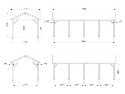 Carport deux pentes ROBERT 23.1m2 en bois traité au choix