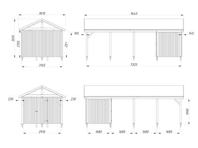 Carport deux pentes  Robert 23.1 m2 avec abri de rangement en bois traité au choix