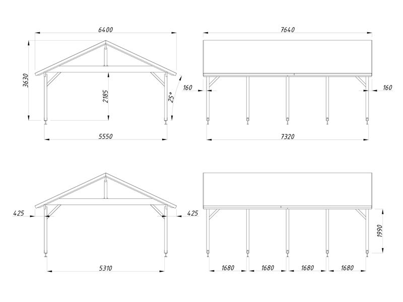 Carport deux pentes  ROBERT 40.6 m2 en bois traité au choix
