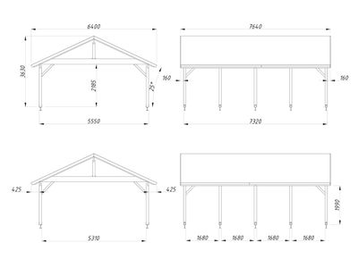 Carport deux pentes  ROBERT 40.6 m2 en bois traité au choix