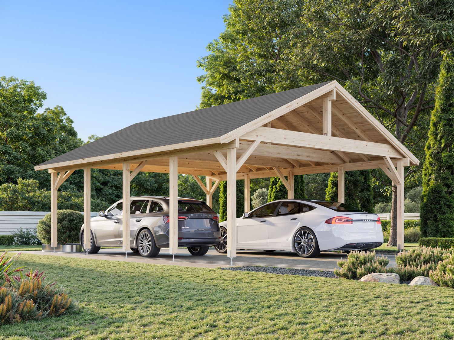 Carport deux pentes  Robert 40.6 m2 en bois traité au choix