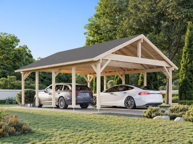 Carport deux pentes  Robert 40.6 m2 en bois traité au choix
