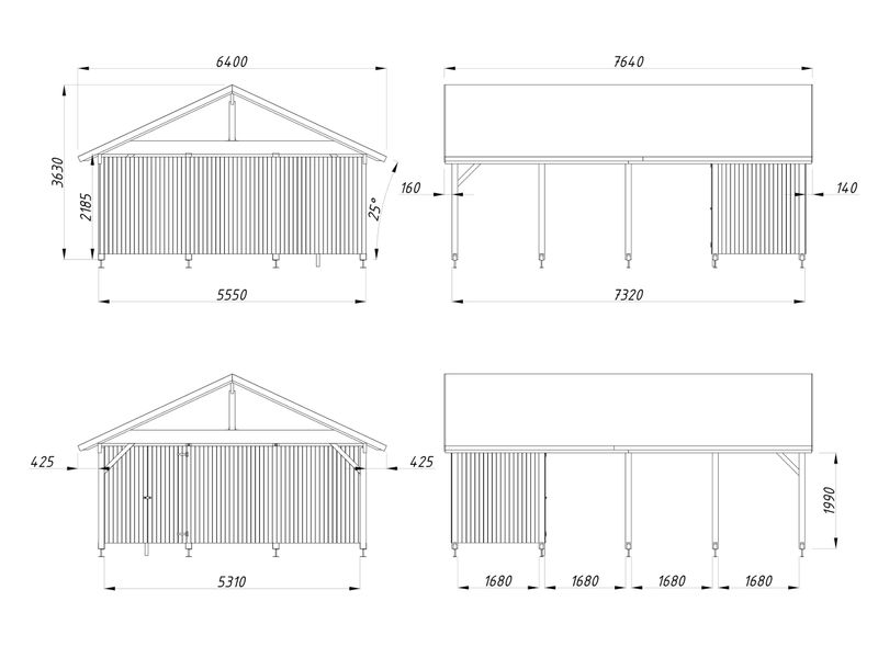 Carport deux pentes ROBERT 40.6 m2  avec abri de rangement en bois traité au choix