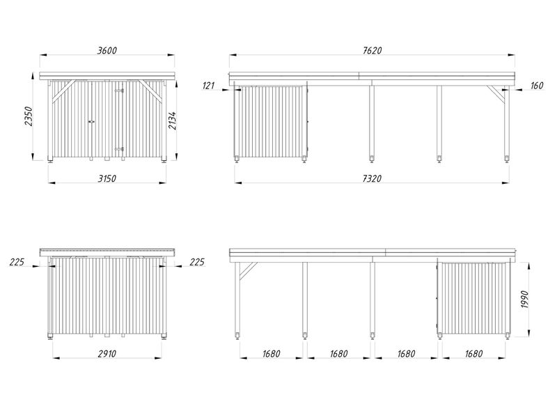 Carport toit plat KARL 23,1 m2 avec abri de rangement en bois traité au choix