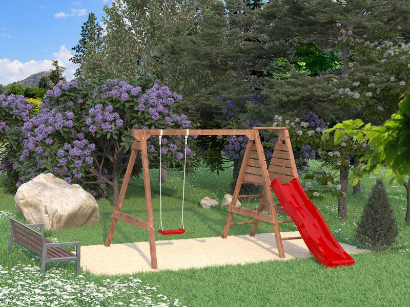 Aire de jeux Jonas 306x210x220 cm en bois avec balançoire traité autoclave marron