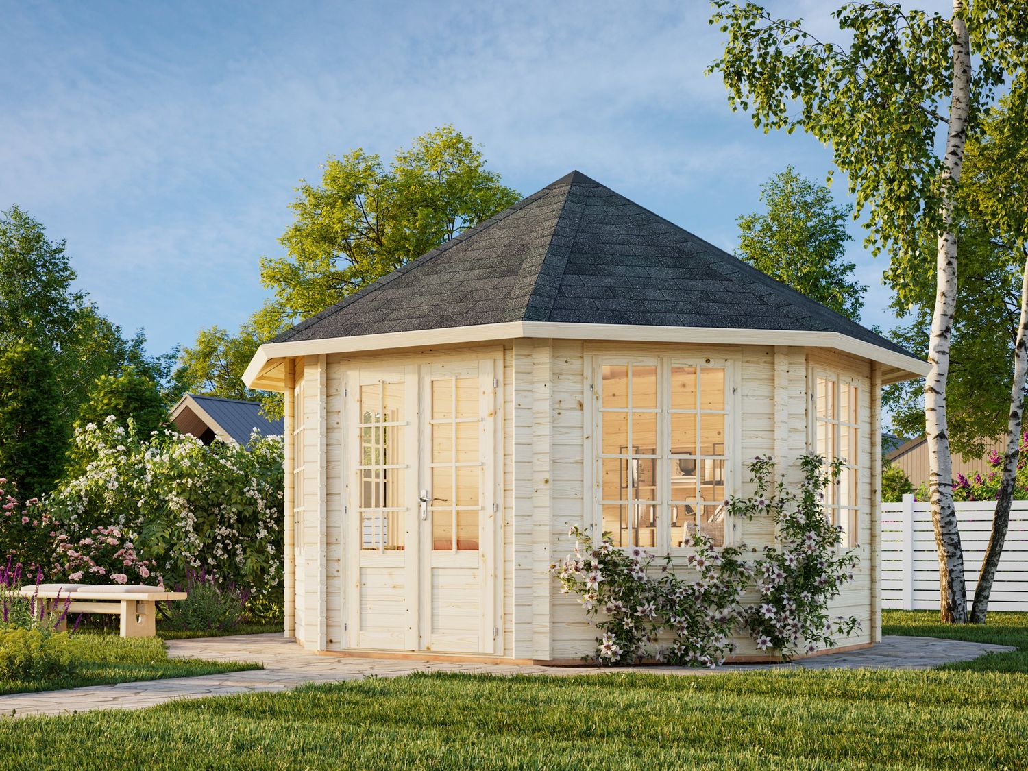 Pavillon de jardin Hanna 14,1 m2 en bois 44 mm au choix