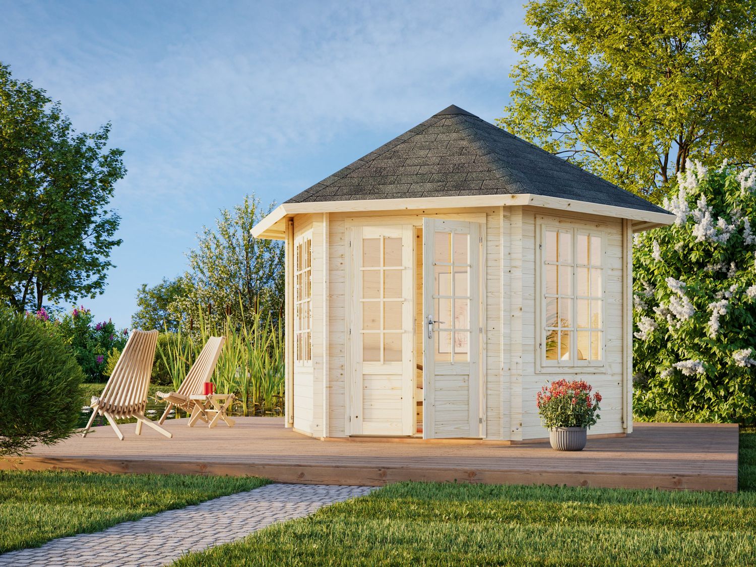 Pavillon de jardin Hanna 7,6 m2 en bois 34 mm au choix