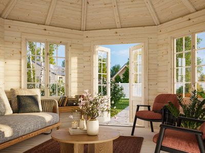 Pavillon de jardin HANNA 14,1 m2 en bois 44 mm traité au choix