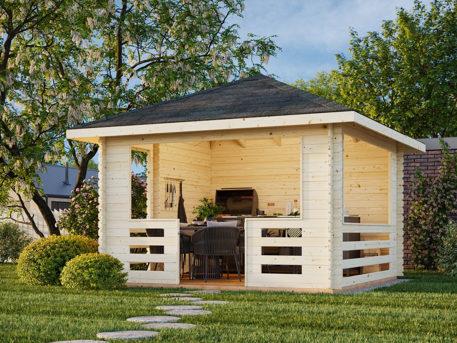 Pavillon de jardin Julie 10,5 m2 en bois 28 mm au choix