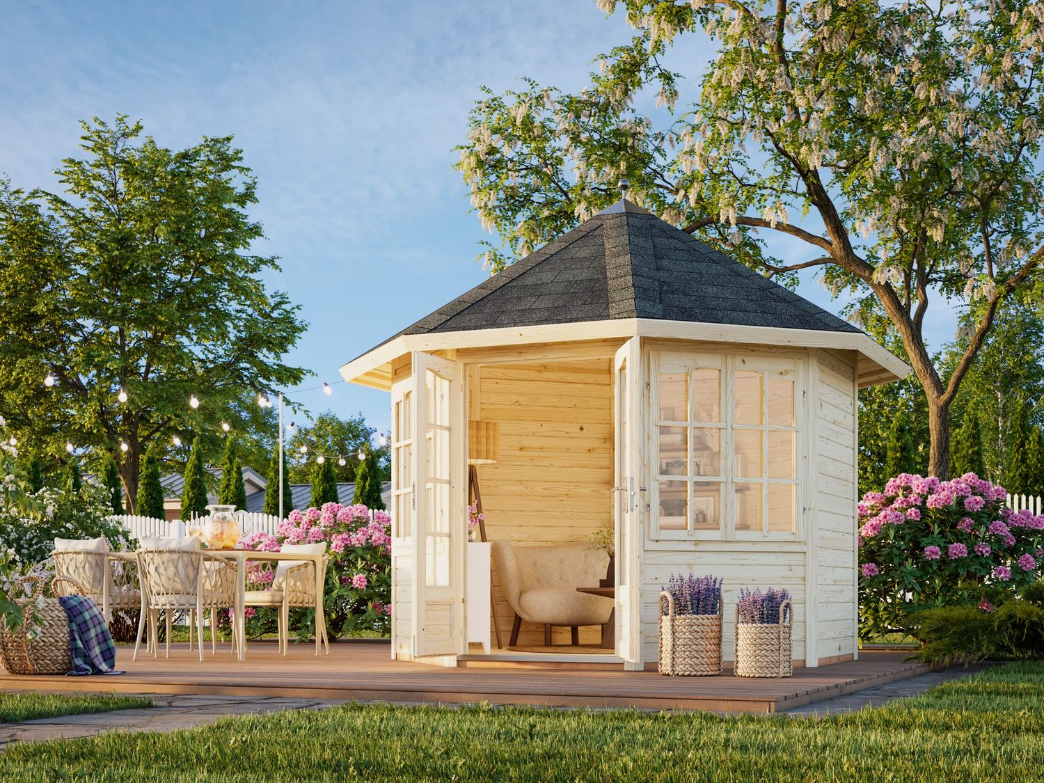 Pavillon de jardin Veronica 2 6,7 m2 en bois 28 mm Naturel