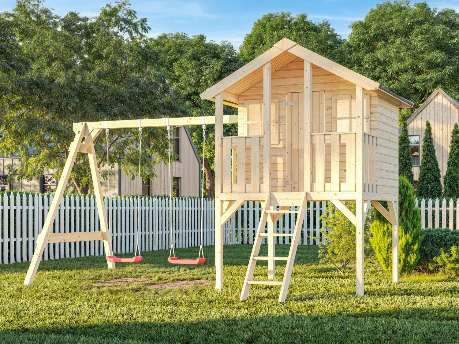 Cabane enfant en bois Toby Set 2.1 m2 avec Balançoire Accolabde Naturel