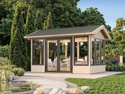 Pavillon de jardin Isabella 10.9 m2 avec portes et fenêtres en aluminium traité au choix