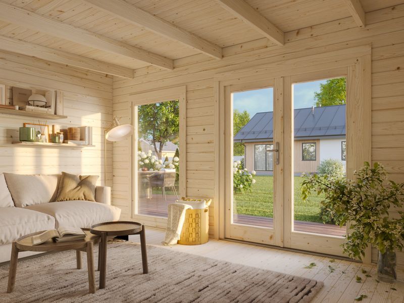 Abri de jardin toit plat Heidi 11,7 m2 en bois 44 mm avec plancher traité au choix