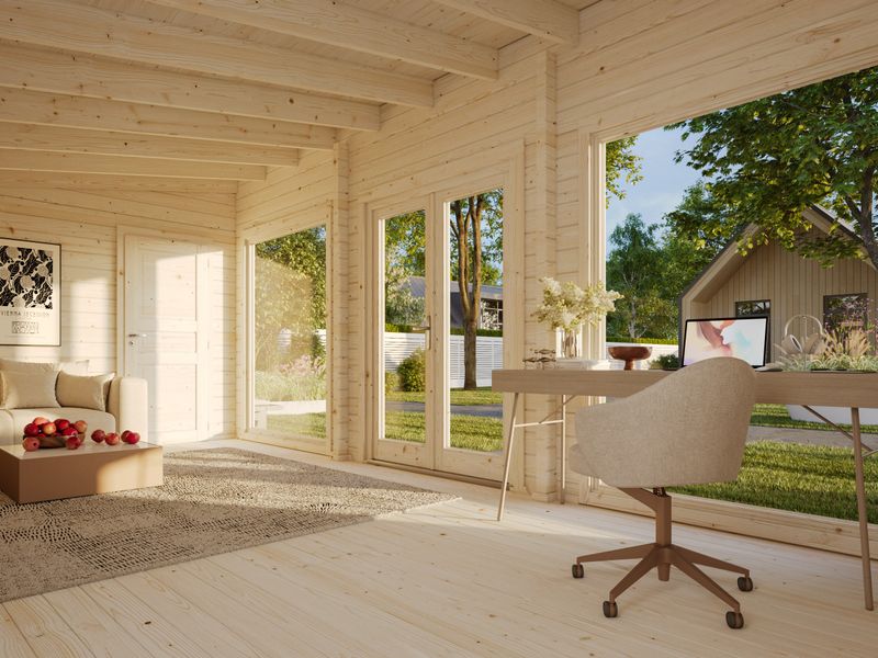 Abri de jardin toit plat Heidi 22,8 m2 en bois 70 mm avec plancher traité Naturel