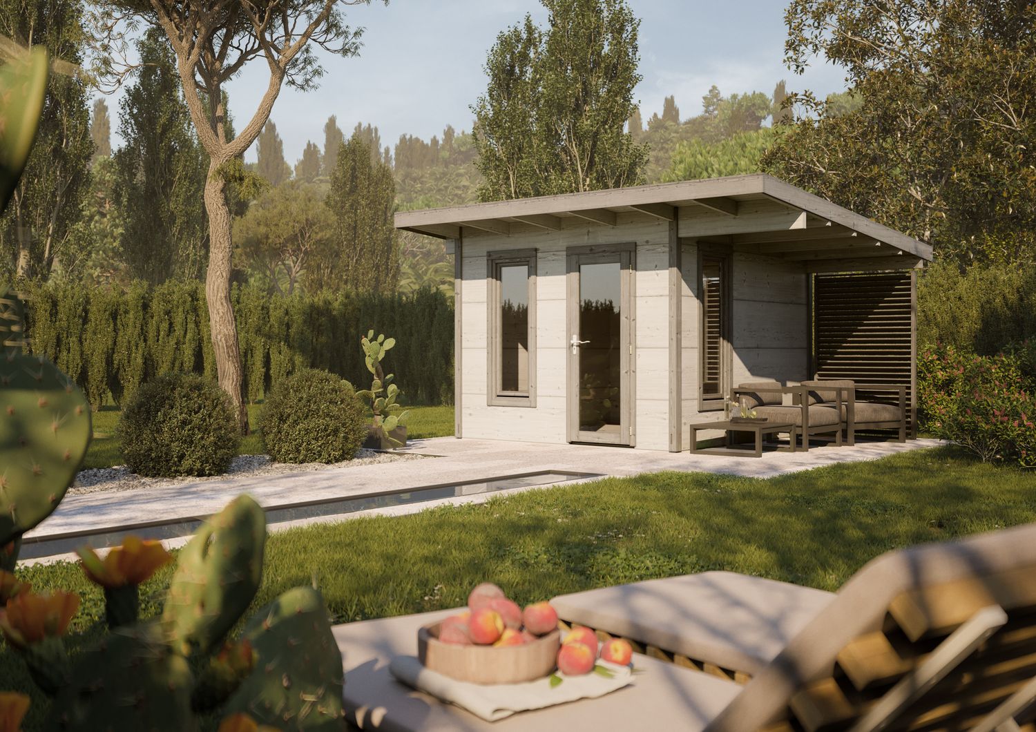 Chalet Grace 8,1+4,1 m2 en bois 56 mm avec plancher traité au choix