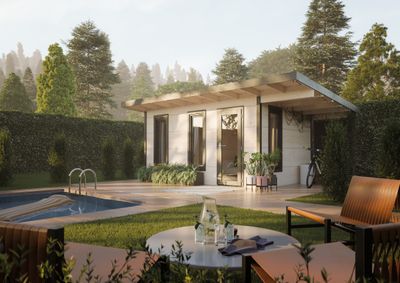 Chalet Grace 12,4+4,1 m2 en bois 56 mm avec plancher  traité au choix