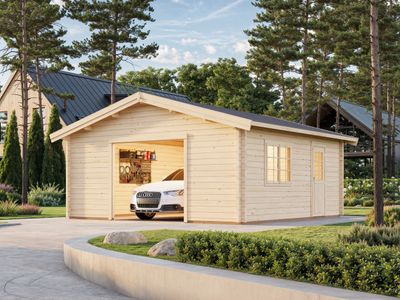 Garage toit deux pentes Roger 27,7 m2 en bois 70 mm sans porte de façade traitement au choix