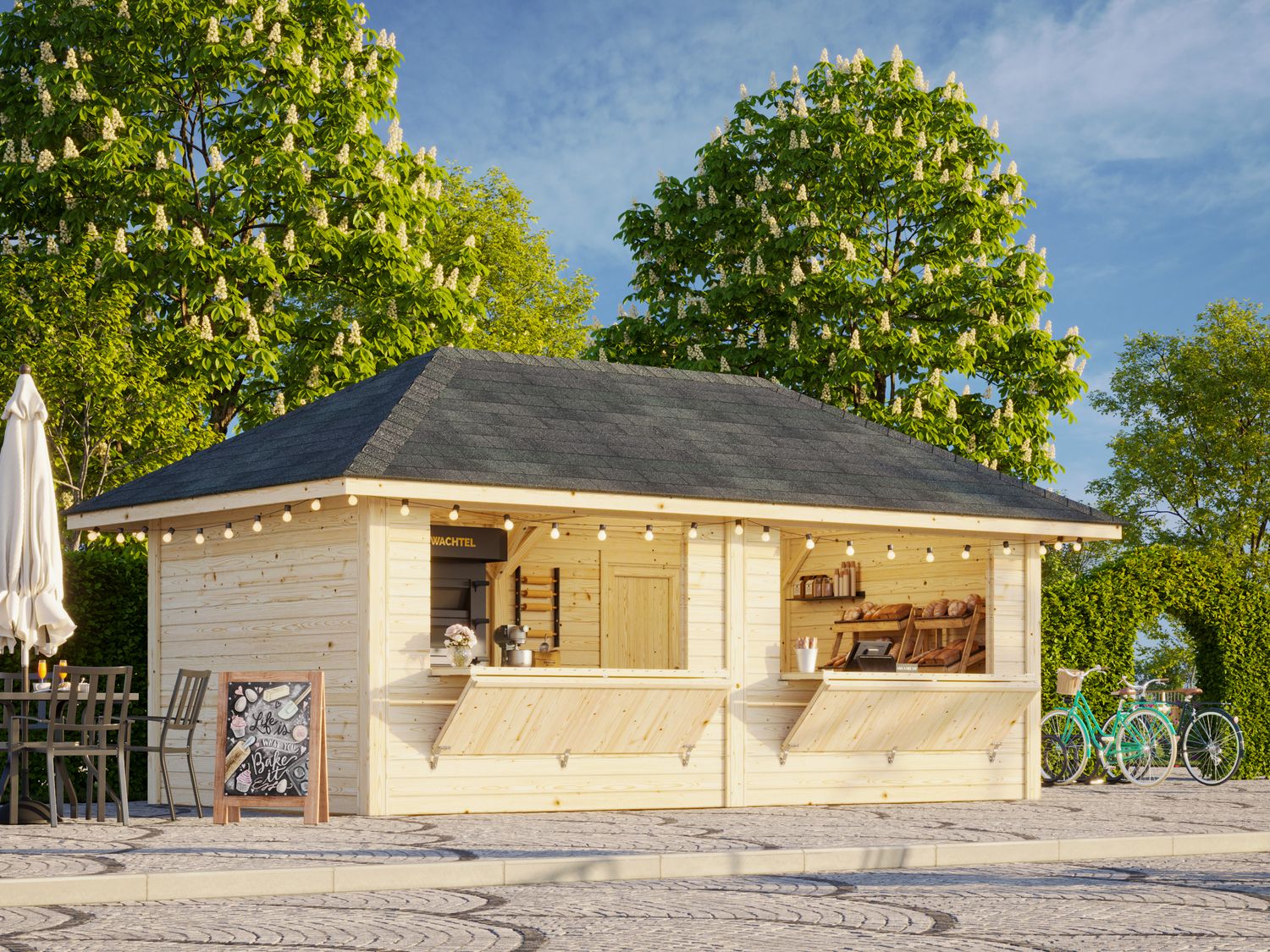 Pavillon Kiosque Connect Bianca 16.6 m2 Set 111 en bois 28 mm au choix