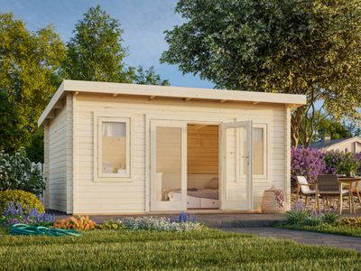 Abri de jardin toit plat Lisa 14,2 m  en bois 44 mm avec plancher traité au choix