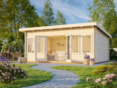 Abri de jardin toit plat Lisa 19.4 m2 en bois 44 mm avec plancher traité au choix