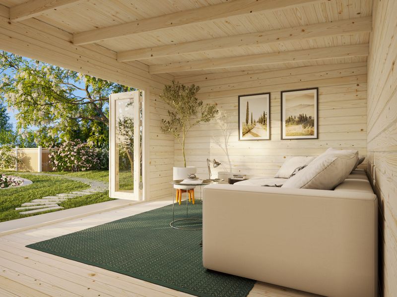 Abri de jardin toit plat LEA 14.2 m2 en bois 44 mm avec plancher traité au choix