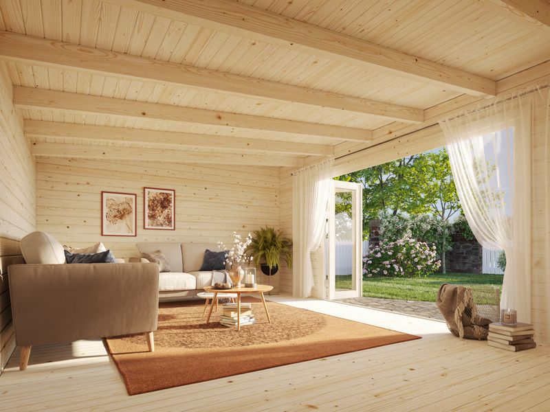 Abri de jardin toit plat LEA 19.4 m2 en bois 44 mm avec plancher traité au choix