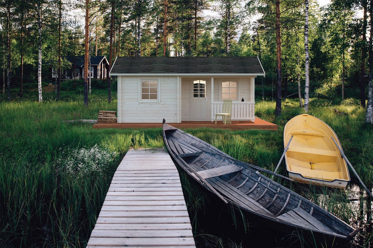 Chalet de loisirs Sandra 21,5+3,7 m2 en bois 70 mm avec plancher traité Naturel