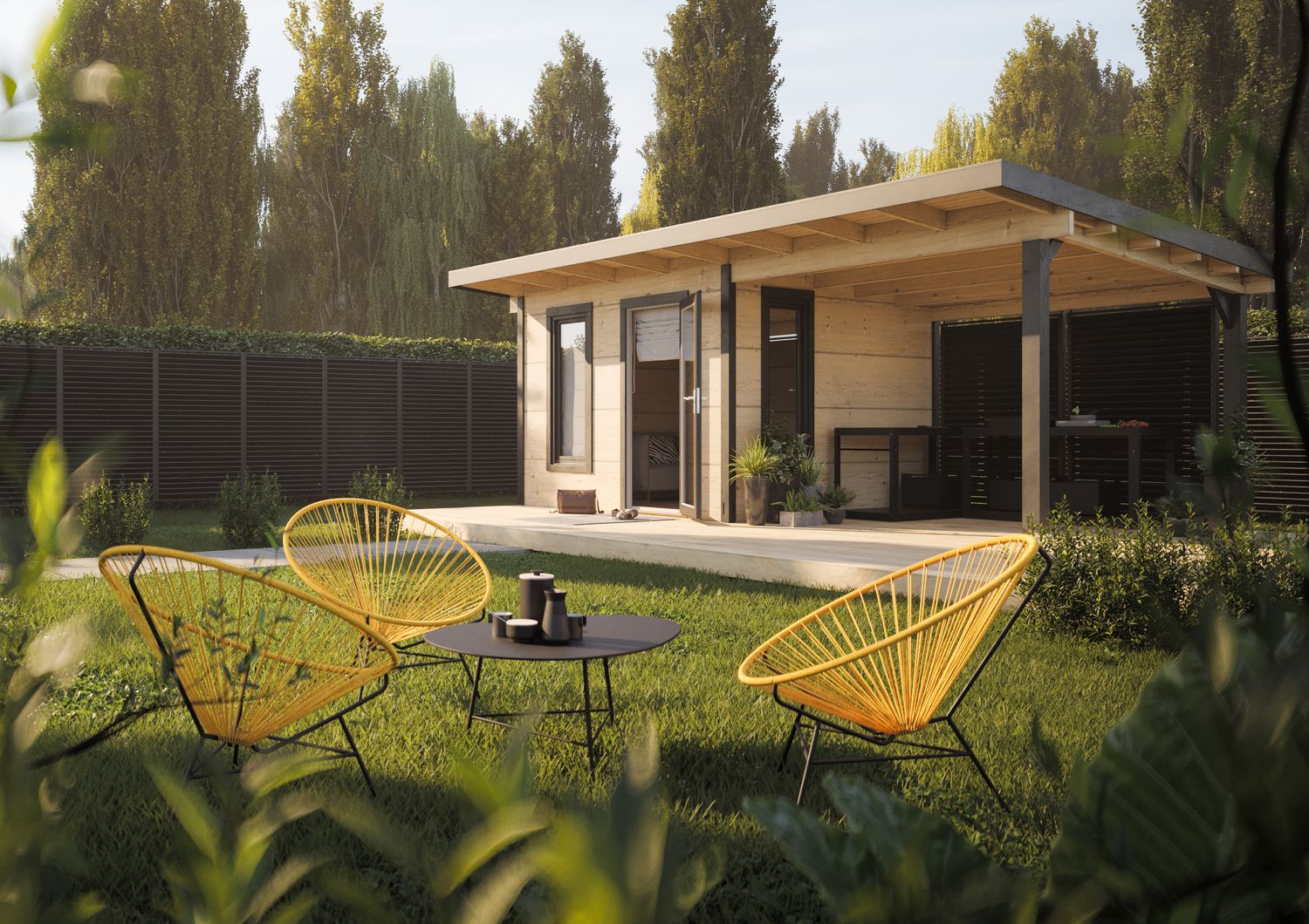 Chalet Grace 8,1+8,1 m2 en bois 56 mm avec plancher traité au choix