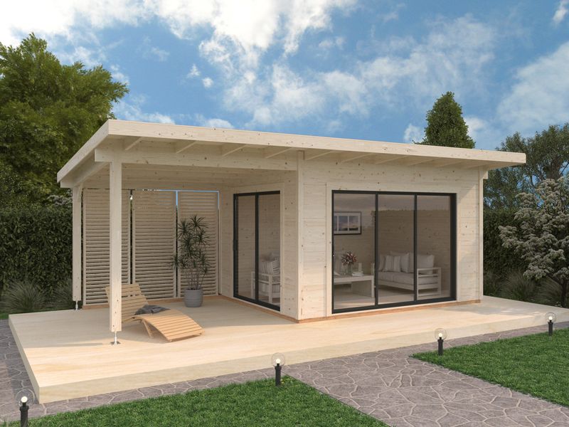 Chalet Grace 11,2+8,2 m2 SLIDE PLUS en bois 56 mm avec plancer traité au choix