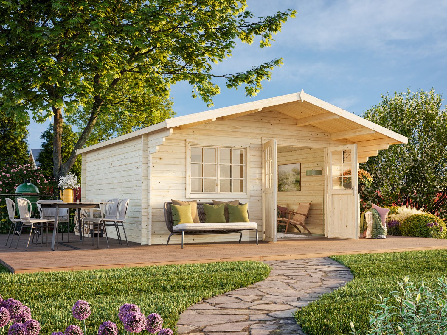 Abri de jardin deux pentes Britta 19.7 m2 en bois 40mm traité au choix