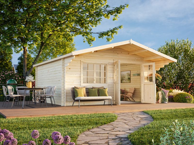 Abri de jardin deux pentes Britta 19.7 m2 en bois 40mm traité au choix