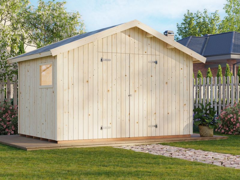 Abri de Rangement toit deux pentes en bois Nils 8.2 m2 panneaux préfabriqués traité au choix