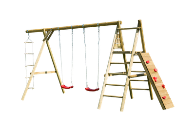 Aire de jeux  Brenda 510x195x230 cm en bois traité autoclave vert avec Double balançoire