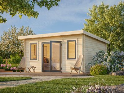 Studio de jardin toit plat LISANDRA 14.2m2 en bois 44mm Traité au choix avec portes et fenêtres en aluminium
