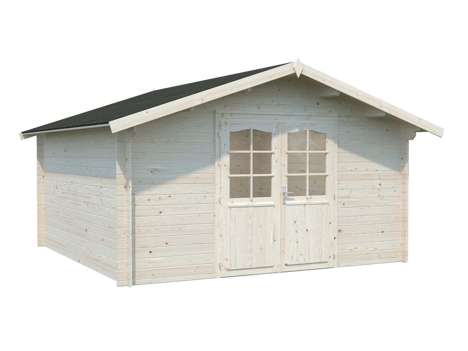 Abri de rangement deux pentes LOTTA  13.9 m2 en bois 34 mm au choix, Options de traitement: Naturel