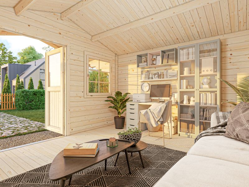 Chalet de jardin toit deux pentes Sally 12,3 m2 en bois 44mm au choix