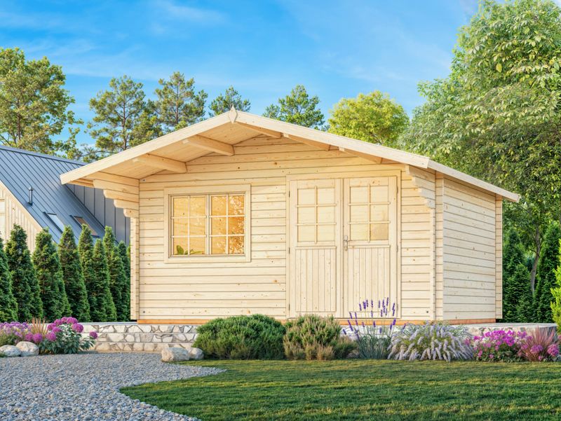 Chalet de jardin toit deux pentes Sally 19,1 m2 en bois  44 mm au choix