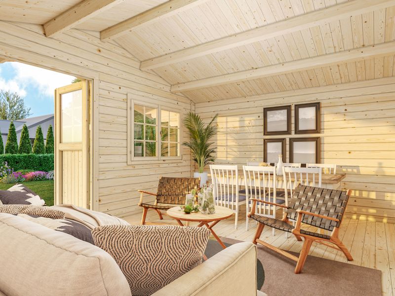 Chalet de jardin toit deux pentes Sally 19,1 m2 en bois  44 mm au choix