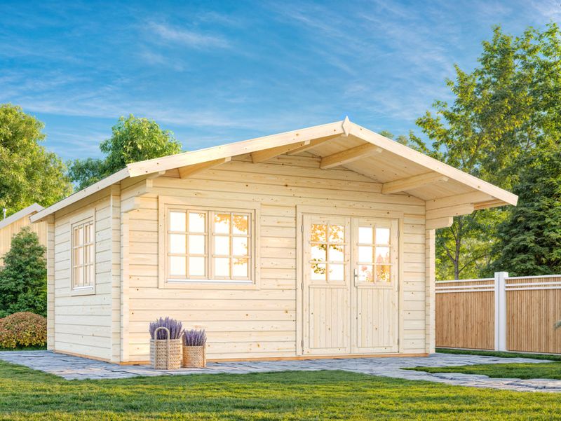 Abri de jardin toit deux pentes Helena 15,1 m2 en bois 70 mm avec plancher au choix