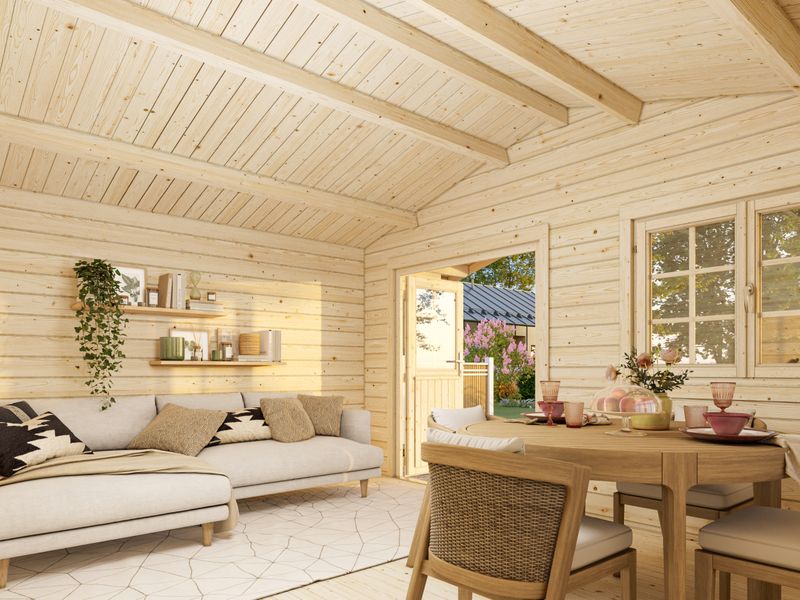 Abri de jardin toit deux pentes Helena 15,1 m2 en bois 70 mm avec plancher au choix