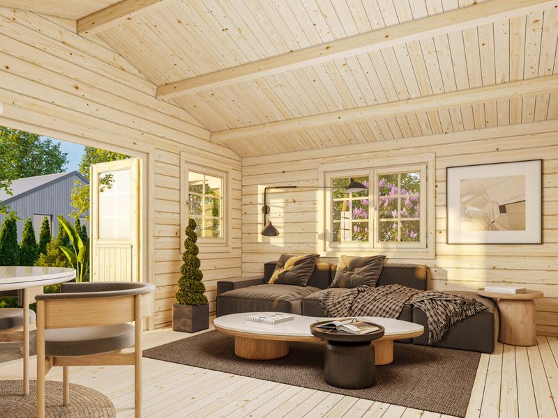 Abri de jardin toit deux pentes Helena 18.6 m2 en bois 70 mm avec plancher traité au choix